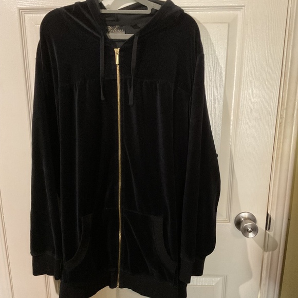 Avenue Black Velour Zip-Up Hoodie Jacket - Picture 1 of 4